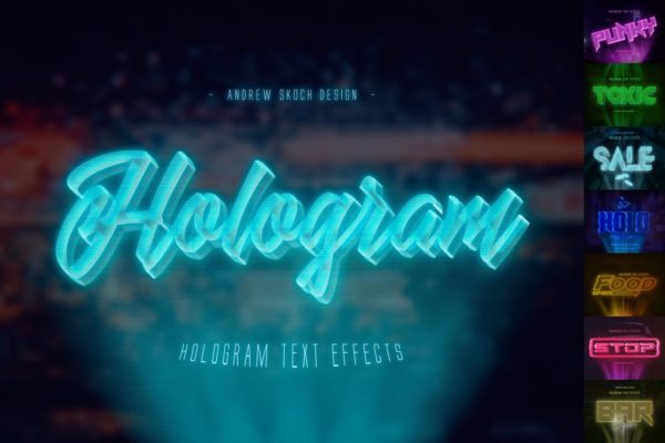 高科技未来科技感全息图效果PS字体样式 Hologram Text Effects