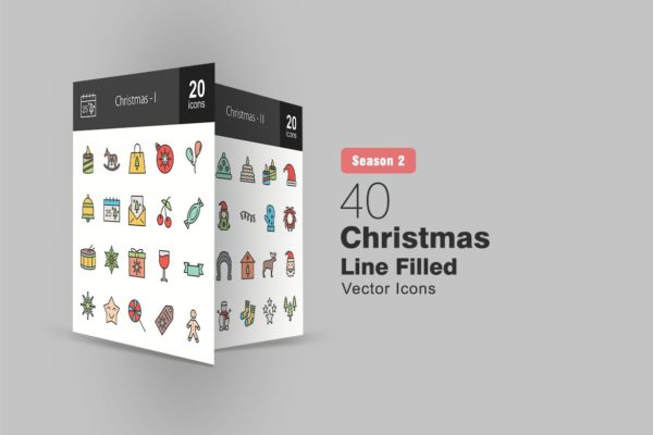 40枚圣诞节主题填充图标线性图标 40 Christmas Filled Line Icons
