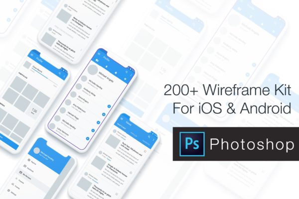 200+ iOS &amp; Android平台应用设计线框图PSD模板 Baseframe &#8211; Wireframe UI KIT 200++ PSD Version