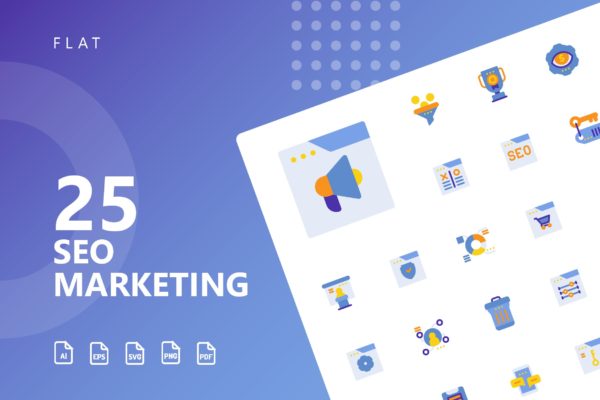 25枚SEO搜索引擎优化营销扁平化矢量亿图网易图库精选图标v2 SEO Marketing Flat Icons