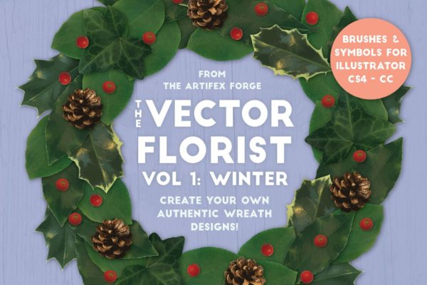 逼真植物花卉图案AI笔刷 The Vector Florist &#8211; Brushes: Winter