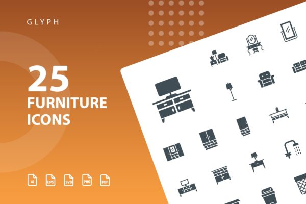 25枚家具主题矢量轮廓素材天下精选图标v2 Furniture Glyph Part 2
