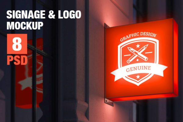 标牌和徽标设计PSD样机 Signage &amp; Logo Mock-up