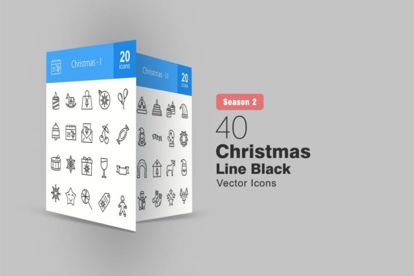 40枚圣诞节主题矢量线性图标 40 Christmas Line Icons