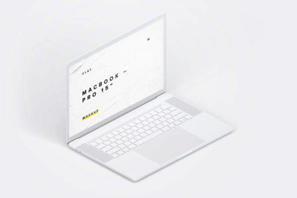 15寸MacBook Pro苹果笔记本电脑左视图样机模板 Clay MacBook Pro 15&quot; with Touch Bar, Left Isometric View Mocku