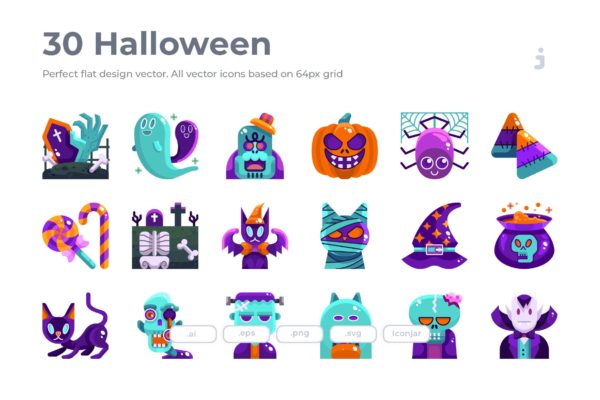 30枚扁平设计风格万圣节节日主题图标素材 30 Halloween Icons &#8211; Flat