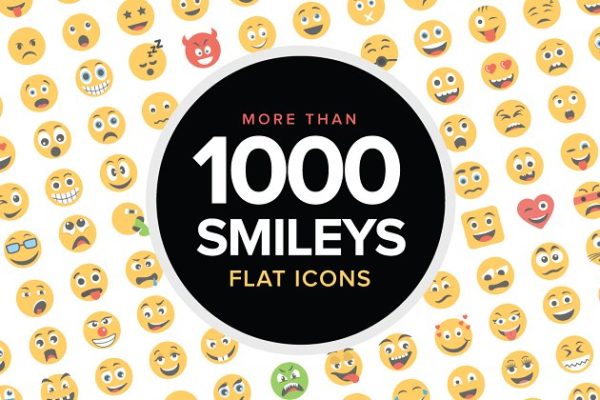1000个卡通笑脸平面图标 1000 Flat Smiley Icons