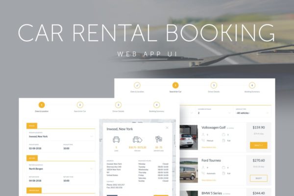 汽车租赁服务网站设计UI模板 Car Rental Booking System Web App UI