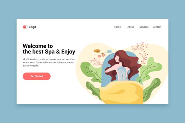 SPA美容主题矢量插画网站着陆页设计模板v3 Spa flat web template for Landing page