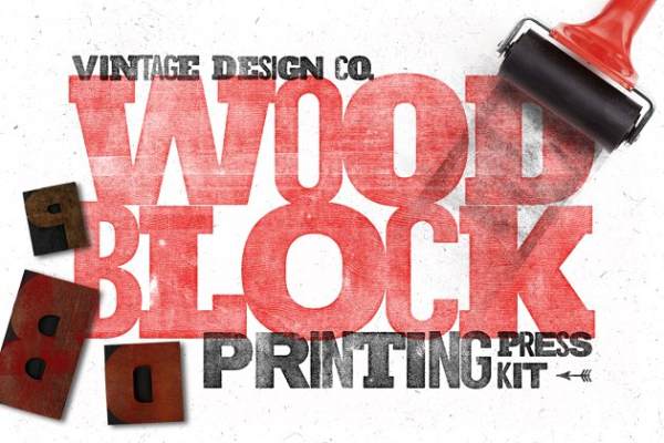 木版印刷图层样式设计工具包 WoodBlock Printing Press Kit