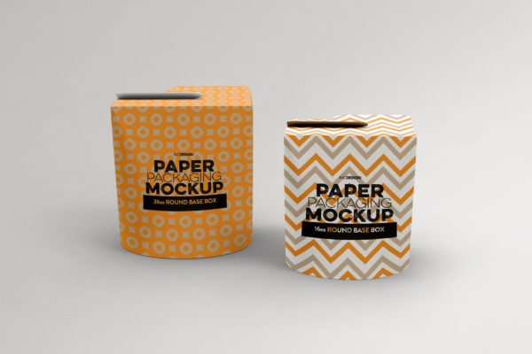 圆底小吃零食包装纸盒设计图样机 Paper Round Base Box 16/26oz Packaging Mockups