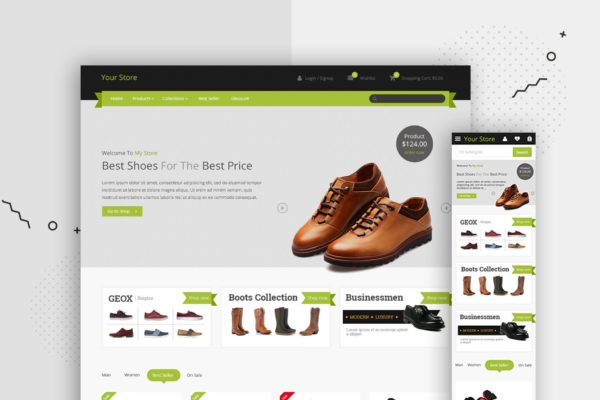 皮鞋品牌网站着陆页UI设计模板 Shop Website Landing Page