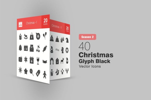 40枚圣诞节主题矢量字体图标 40 Christmas Glyph Icons
