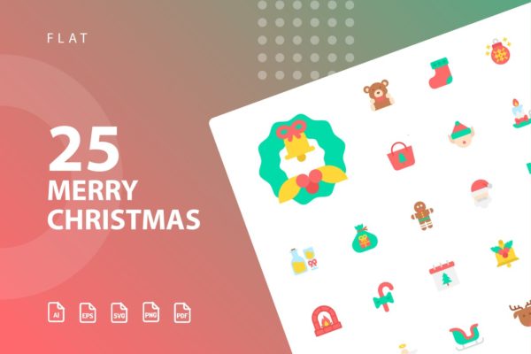 25枚圣诞节节日主题扁平设计风格图标 Merry Christmas Flat