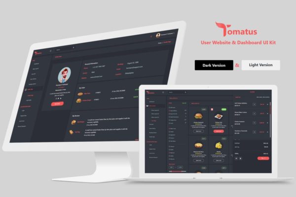 餐厅用户界面订餐系统UI套件 Tomatus-Restaurant User Website &amp; Dashboard UI Kit
