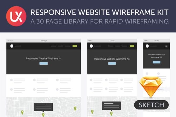 响应式网站设计线框图套件for Sketch Responsive Website Wireframe Kit