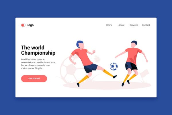 足球运动主题网站着陆页设计插画素材 Football Players flat web template Landing Page