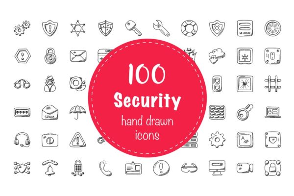 100个创造性的安全涂鸦图标 100 Security Doodle Icons