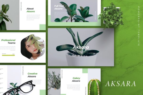 植物盆栽主题PPT幻灯片模板下载 AKSARA &#8211; Creative Powerpoint Template