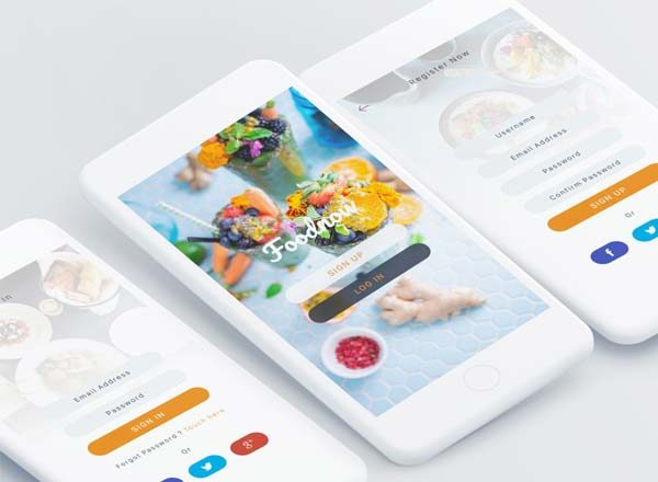 16设计网下午茶：一套简单漂亮的美食类订餐APP UI KITS下载 Foodnow Mobile App [Sketch]