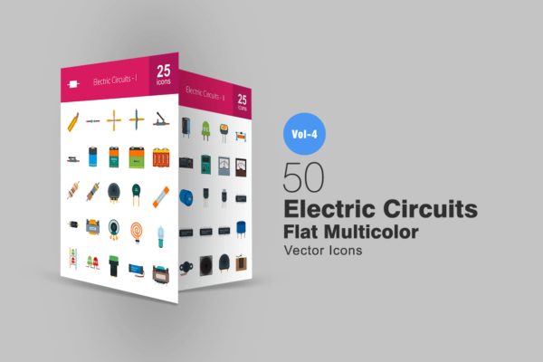 50枚电路线路板主题扁平化彩色矢量素材天下精选图标 50 Electric Circuits Flat Multicolor Icons