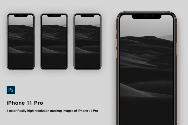 高分辨率逼真四色iPhone 11 Pro手机样机PSD模板 High Resolution Mockup for iPhone 11 pro