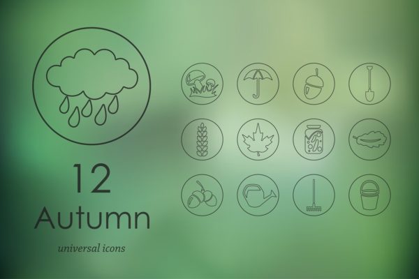 一组12个秋季通用元素简易图标  12 Autumn icons