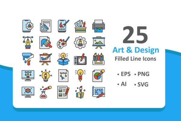 艺术设计主题线条填充16设计素材网精选图标素材 Art and Design Icons &#8211; Filled Line