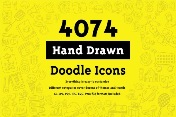 4074枚纯手工绘制涂鸦图标合集 4074 Hand Drawn Doodle Icons