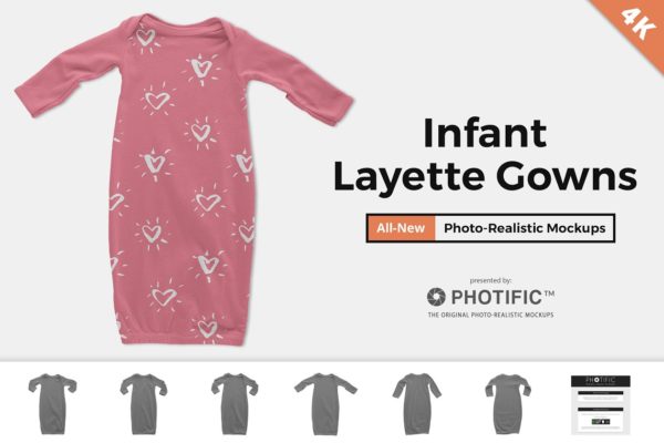 婴儿连体睡衣样机 Infant Layette Gown Mockups