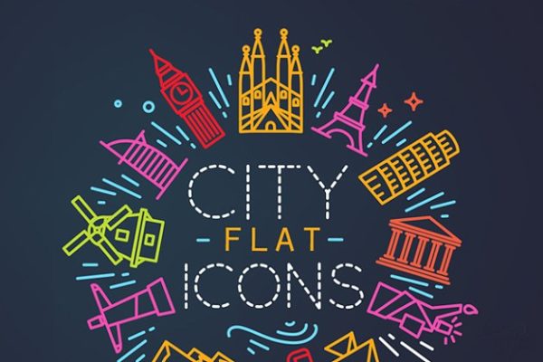 城市元素扁平风格图标 City flat icons