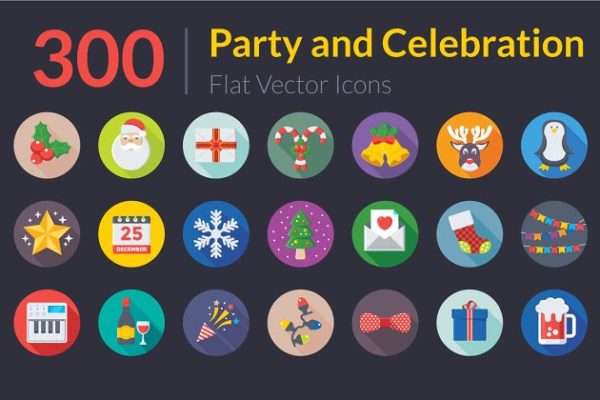 300个活动派对和庆典图标  300 Flat Party and Celebration Icons