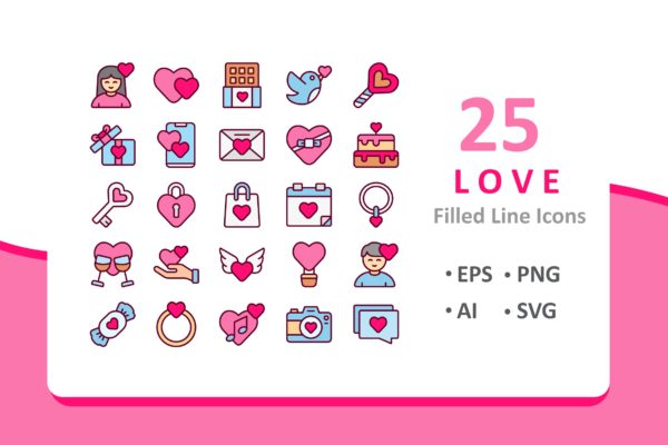 25枚爱情主题填充图标素材 25 Love