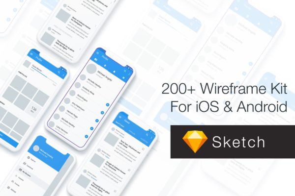 200+ iOS/Android平台应用设计线框图SKETCH模板 Baseframe &#8211; Wireframe UI KIT 200++ Sketch Version