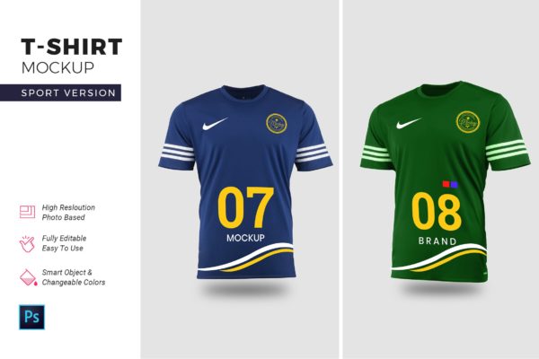 足球队服上衣设计图样机模板 Sports T Shirt Mockups