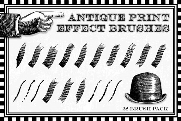 旧式复古古董印刷效果AI笔刷 Antique Print Effect Brushes