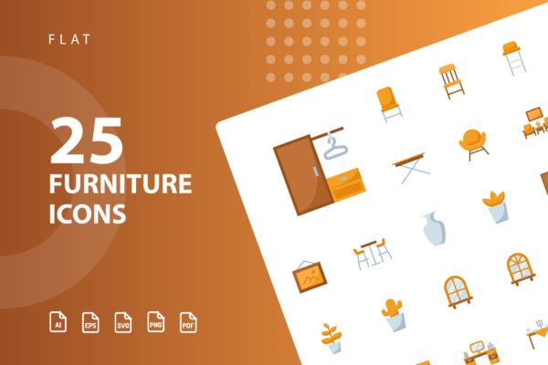 25枚家具主题扁平设计风格矢量素材天下精选图标v3 Furniture Flat Part 3