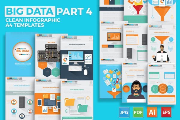 大数据&amp;数据库服务器信息图表元素设计模板 Big Data Part4 Infographics Design