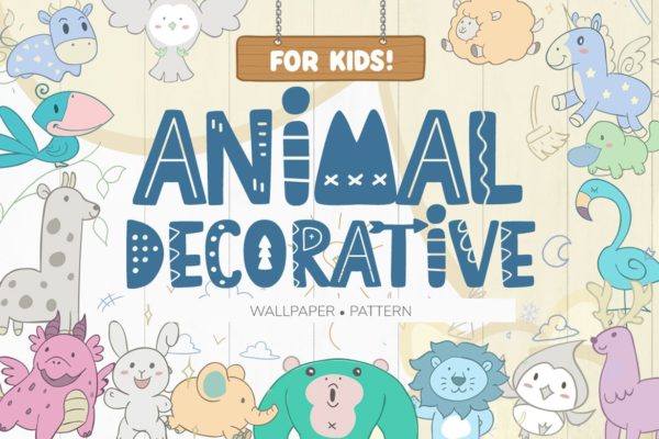 儿童墙纸动物装饰图案设计素材 Wal