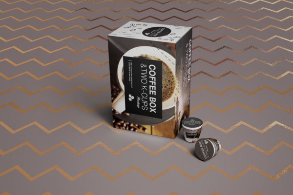 高品质的时尚咖啡杯/咖啡盒样机 2 K-Cups-Coffee Box Mockup