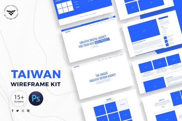 高保真企业官网设计线框图模板素材 Taiwan Web Wireframe Kit