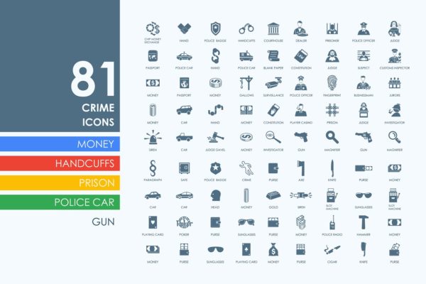 犯罪/监狱/警察主题图标集 Set of crime icons
