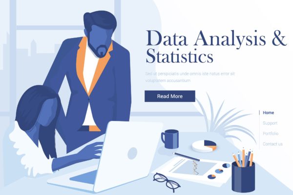 数据统计分析扁平化现代设计概念插画 Flat Modern design Illustration of Data Analysis