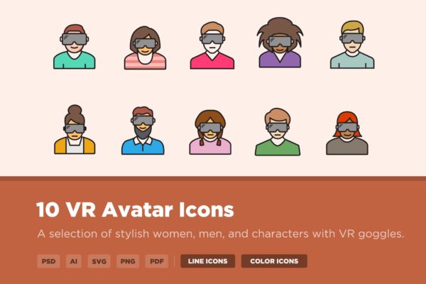 10枚VR虚拟角色头像矢量图标 10 VR Avatar Icons