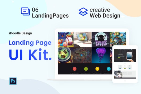 互联网创意产品网站着陆页设计模板 UI Kits Landing Pages &amp; Web design Template