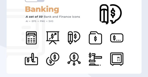 50枚银行/金融主题线条图标素材 Sm