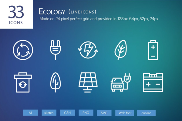 33枚新能源主题图标 33 Ecology Line Icons