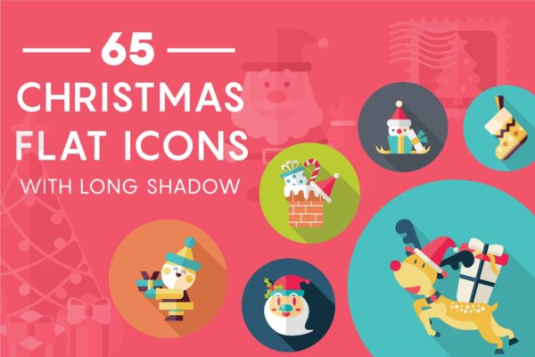 65枚圣诞节节日主题扁平设计风格图标素材 Christmas Flat Icon Set