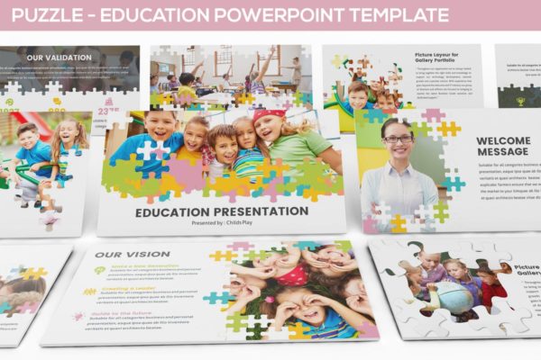 益智拼图教育PPT幻灯片模板素材 Puzzle &#8211; Education Powerpoint Template