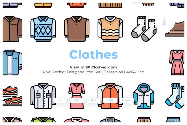 30枚服装&amp;服装设计矢量图标 30 Clothes Icons